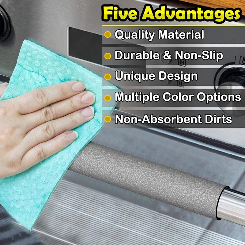 Royleath Refrigerator Door Handle Covers, 6PCS, Leather Kitchen Appliance Handle Covers, Keep Your Fridge Microwave Oven Stove or Dishwasher Clean, Stains Dirty Oils, Timesaver, Kitchen Decor (Grey) - Image 3
